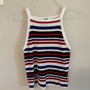 H&M halter tank top ribbed red white blue- size M